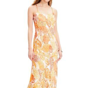 NWT LOFT Striped Satin Strappy Bias Midi Slip Dress Orange White Womens size 0